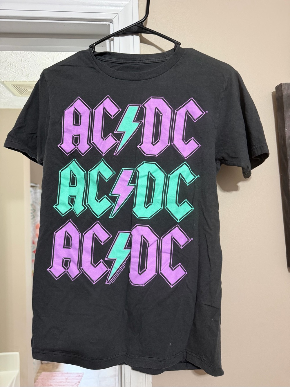 AC/DC Black Tee with Purple & Teal Logos